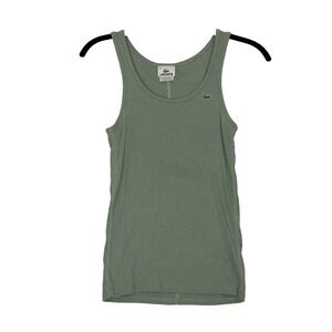 Lacoste Womens Tank Top Size 36 Green Ribbed Sleeveless Croc Logo Casual